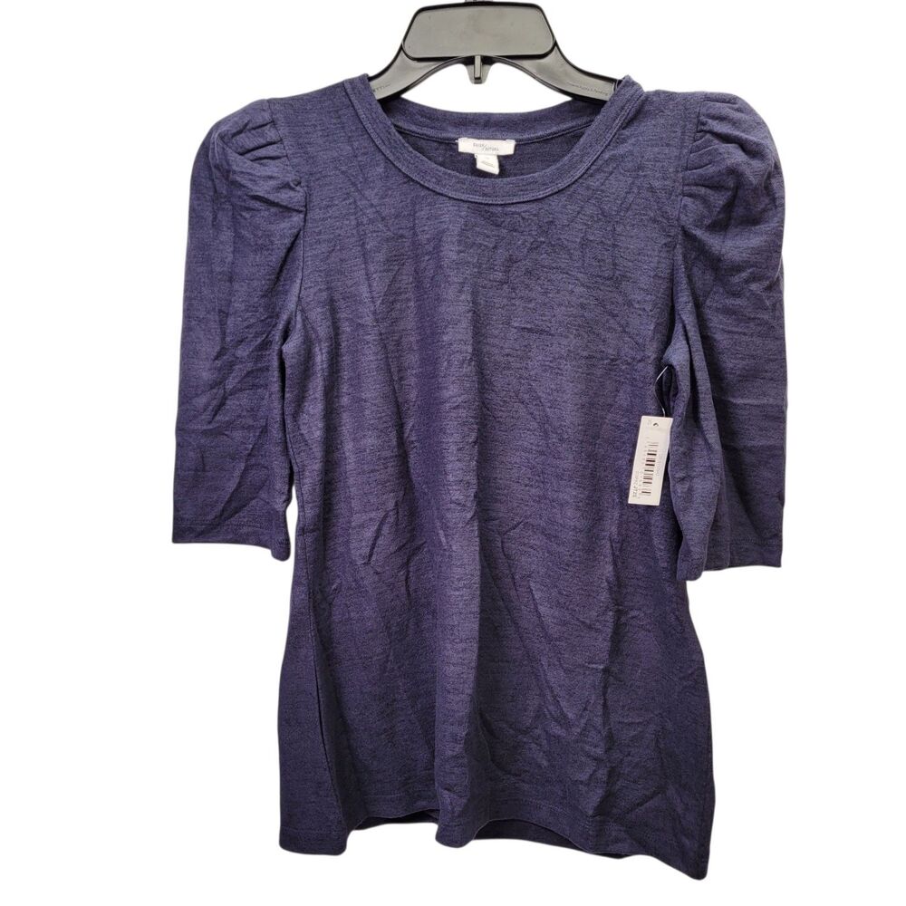Daily Ritual Women’s 3/4 Sleeve Puff-Shoulder Cozy Knit navy Blue Top X-Small
